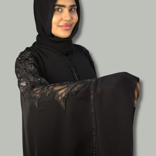 Luxury Black Neda Abaya with Ultra-Premium Handwork - OSX0109