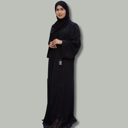 Black Pleated Abaya with Elegant Handwork - SQ0X2