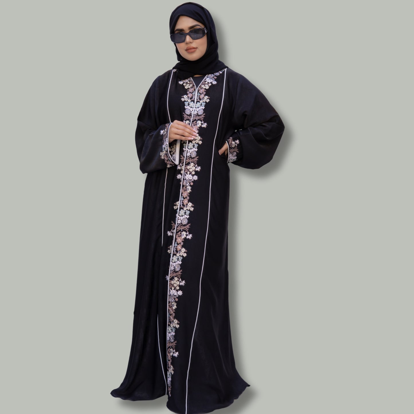 Zari Embroidered Neda Abaya - Timeless Luxury - SQ0X3