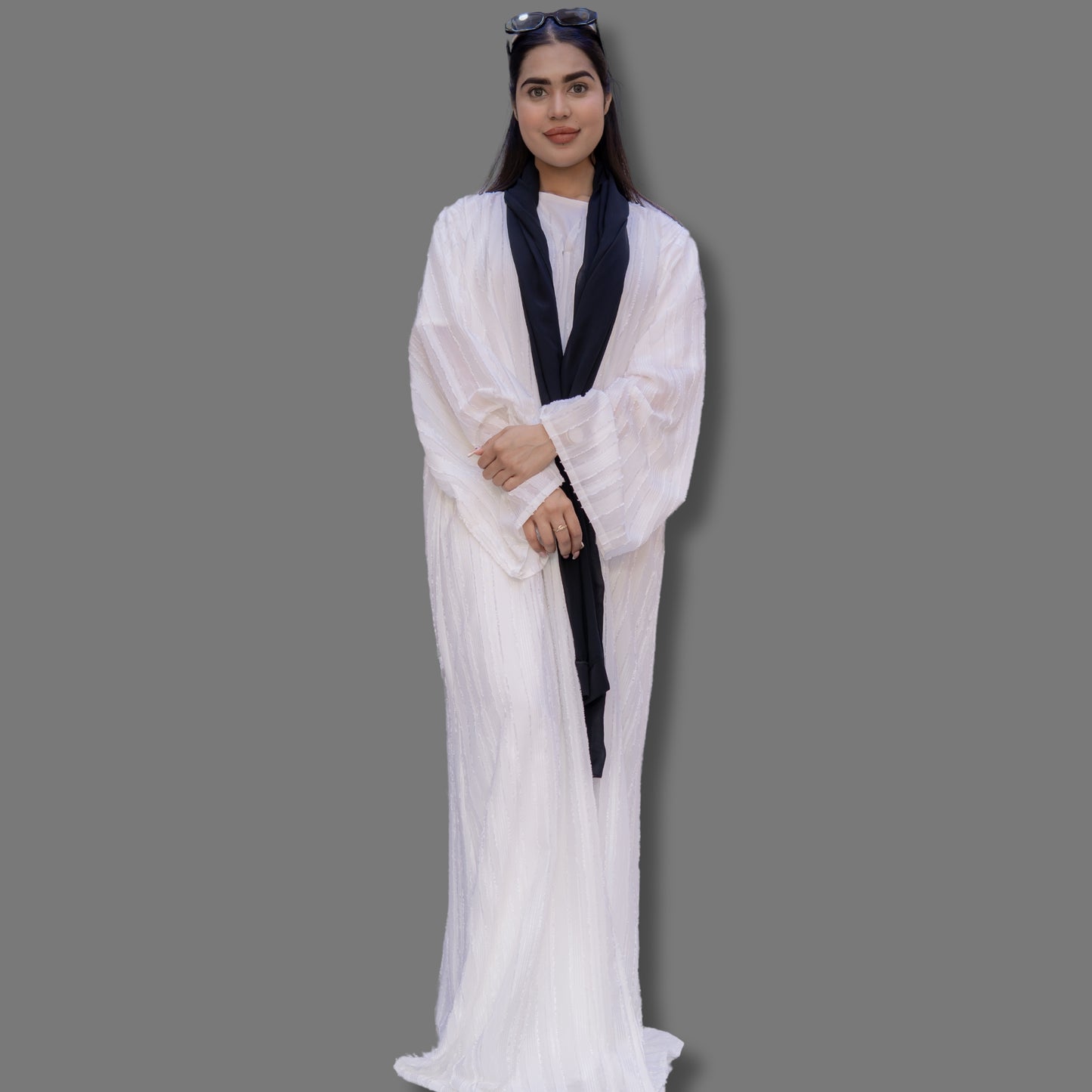 Off-White Naksha Chiffon Abaya - Single Layer Transparent - SQ0X21