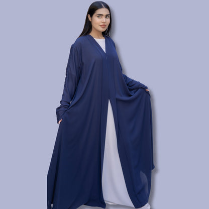 Soft Blue Shamwo Abaya with Elegant Handwork - SQ0X22