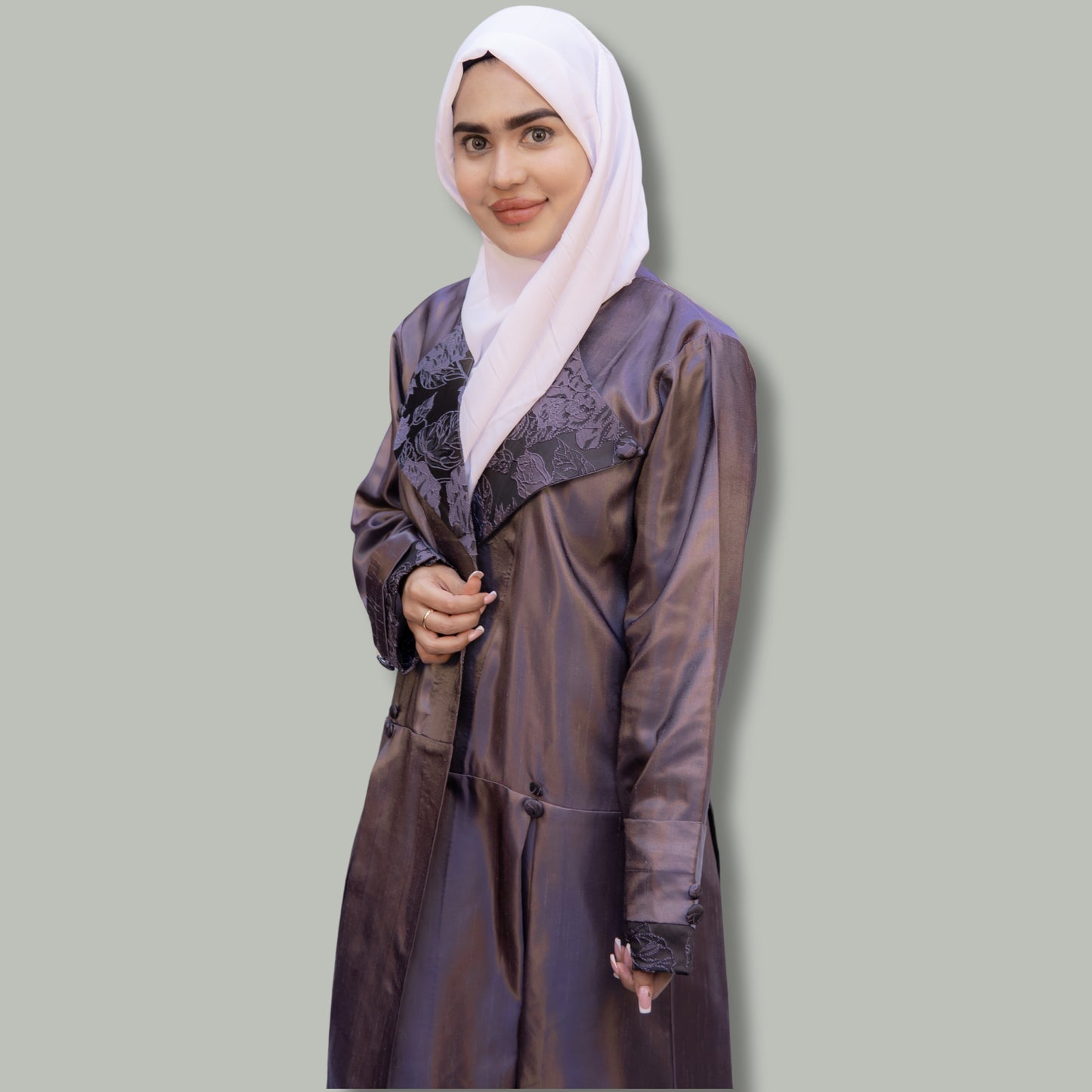 Dark Purple Shiny Abaya with Collar Design - SQ0X13