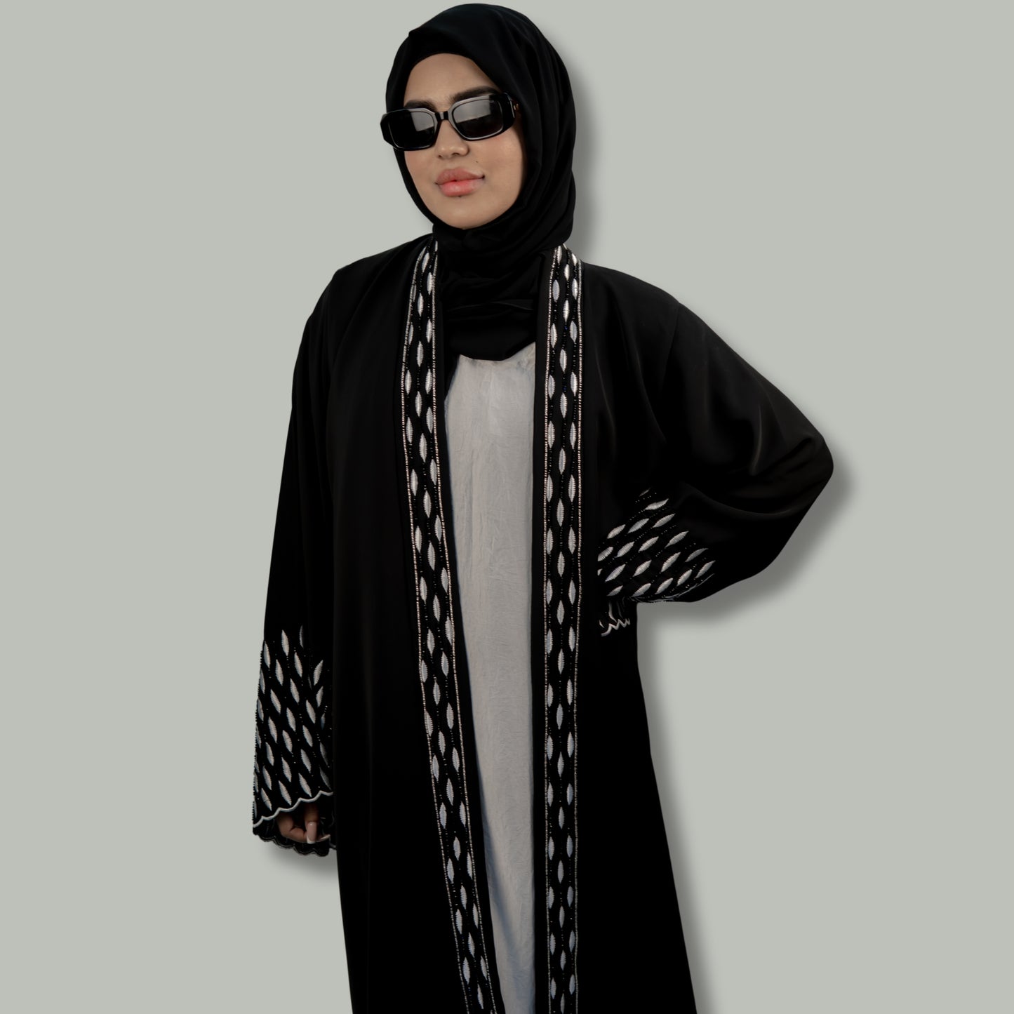 Luxurious Embroidered Black Open Abaya - OSX0103