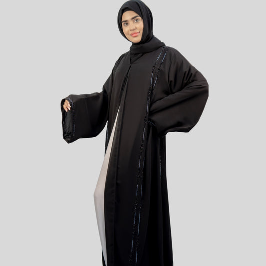 Black Double Chiffon Abaya with Crystal Handwork - OSX0107