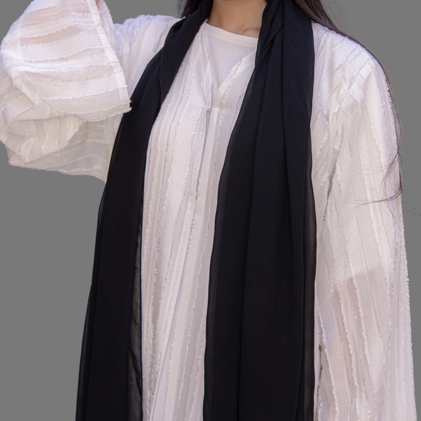 Off-White Naksha Chiffon Abaya - Single Layer Transparent - SQ0X21