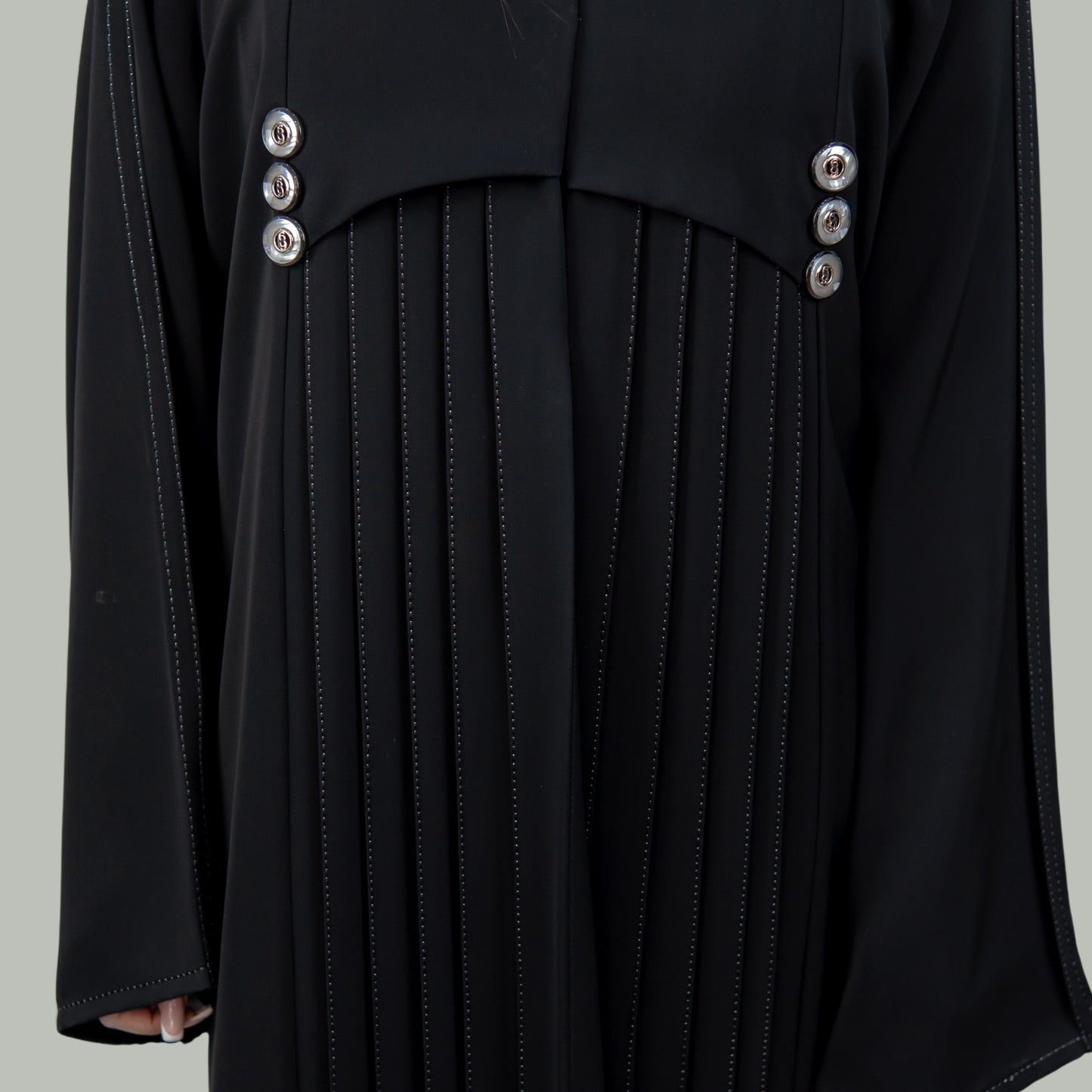 Pleated Neda Abaya with Front and Back Buttons - OSX0126