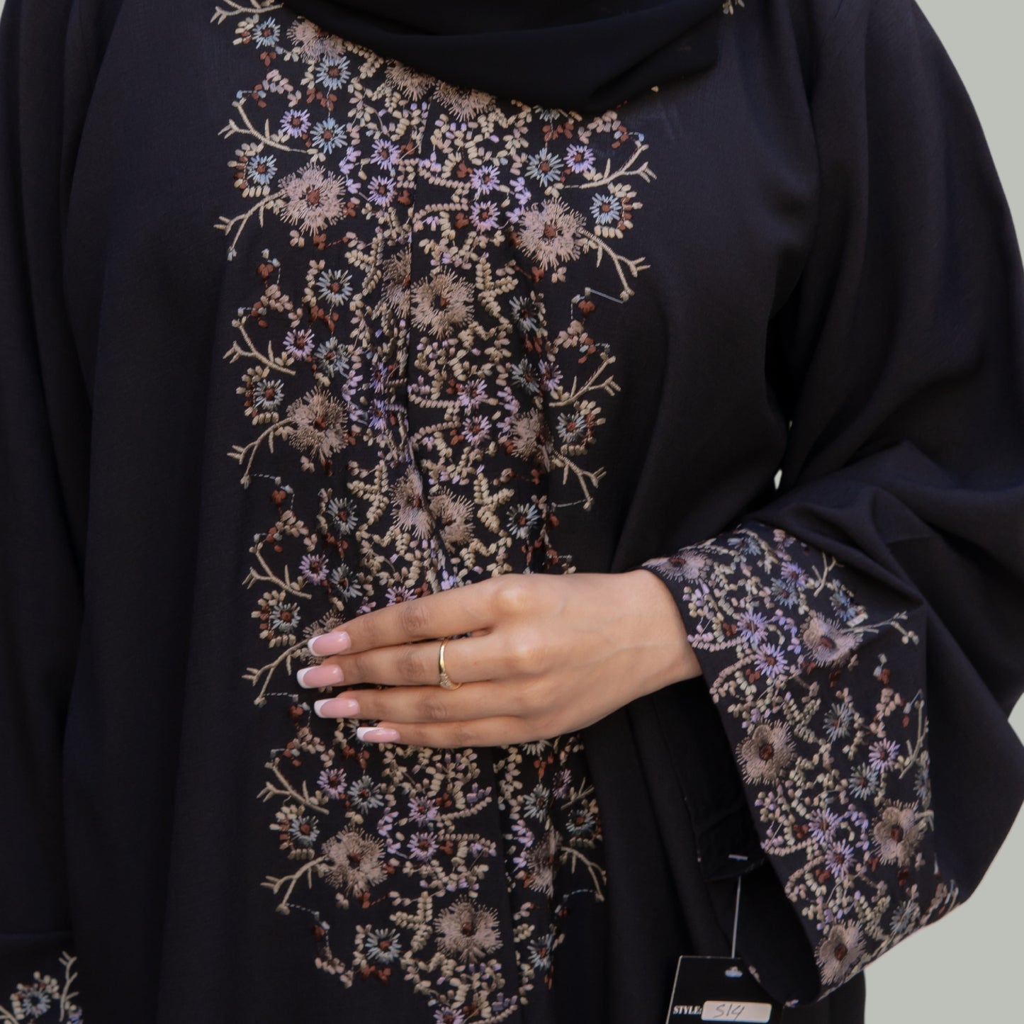 Embroidered Linen Open Abaya - SQ0x1