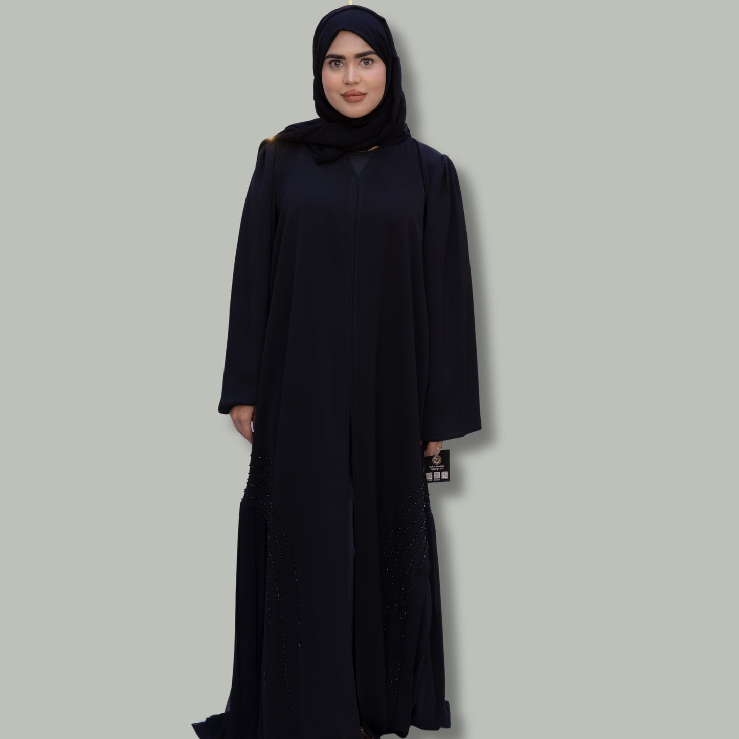 Black Pleated Abaya with Elegant Handwork - SQ0X2