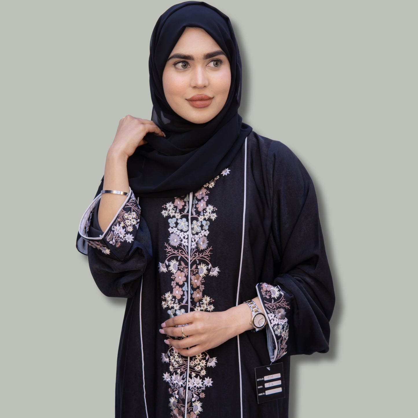 Zari Embroidered Neda Abaya - Timeless Luxury - SQ0X3