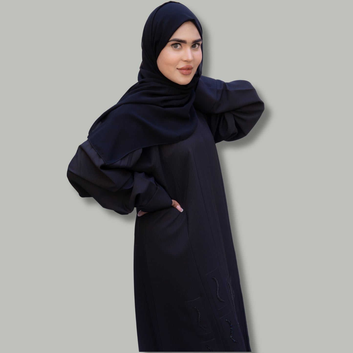 Elegant Abaya with Bottom Handwork and Collar Design