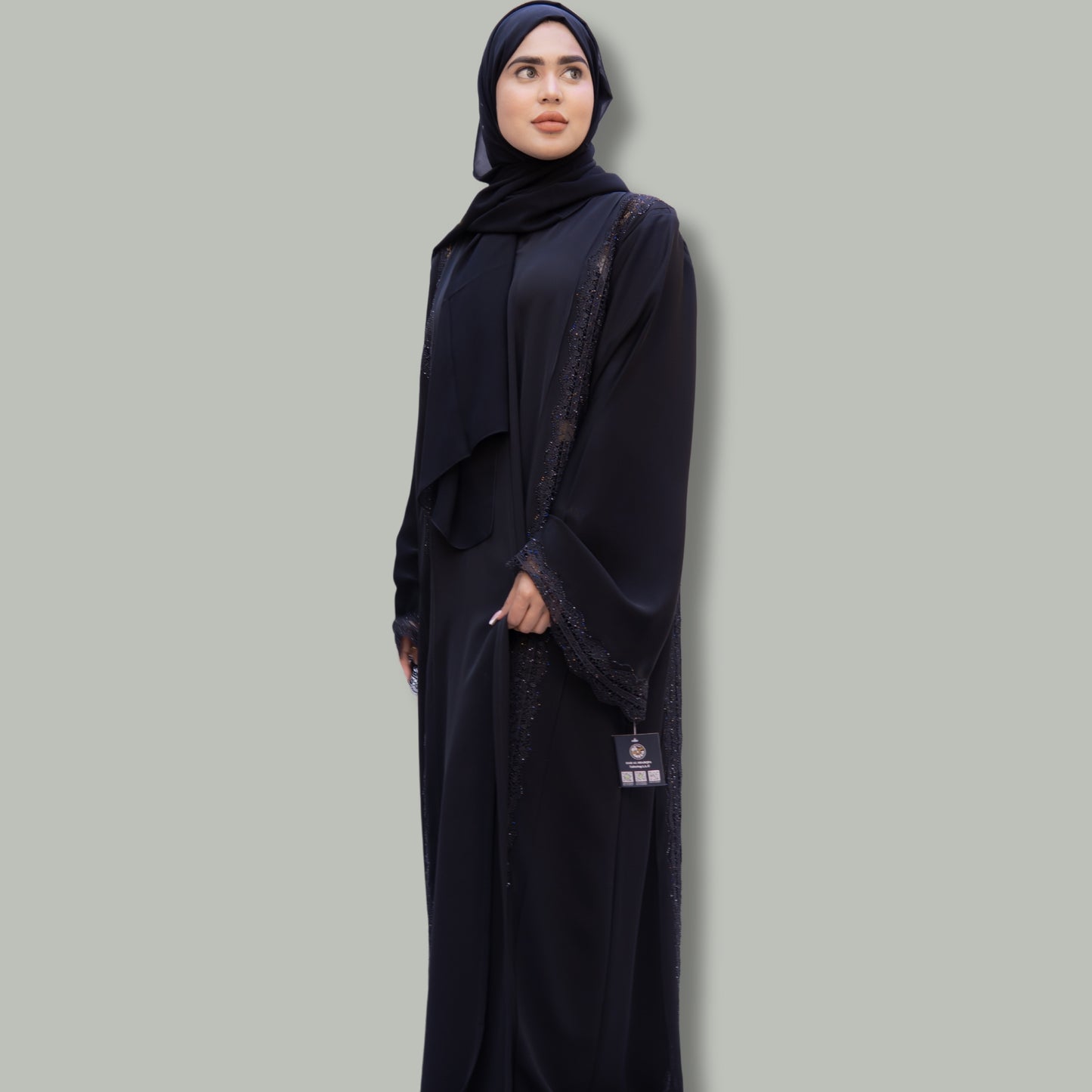 Black Lace Abaya with Stone Work - Premium Collection SQ0X4