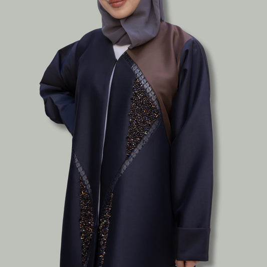 Exclusive Winter Satin Abaya in Black and Brown - SQ0X12