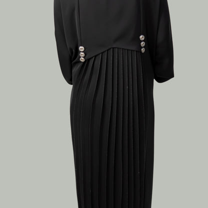 Pleated Neda Abaya with Front and Back Buttons - OSX0126