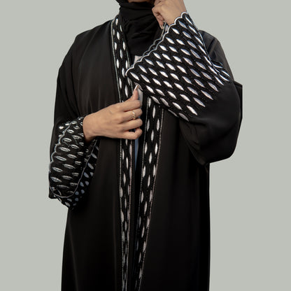 Luxurious Embroidered Black Open Abaya - OSX0103