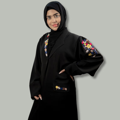 Black Neda Abaya with Collar and Exquisite Handwork - OSX0105