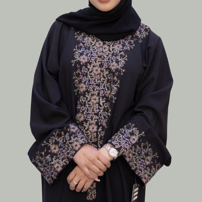 Embroidered Linen Open Abaya - SQ0x1