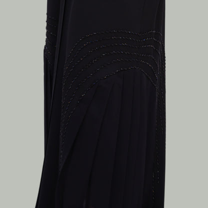 Black Pleated Abaya with Elegant Handwork - SQ0X2