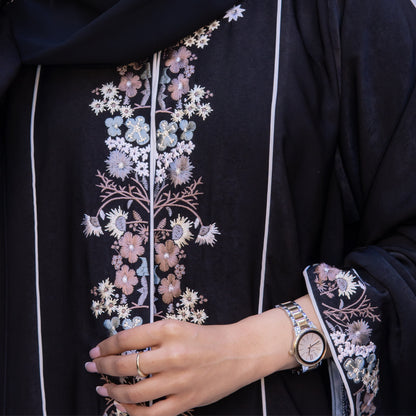 Zari Embroidered Neda Abaya - Timeless Luxury - SQ0X3