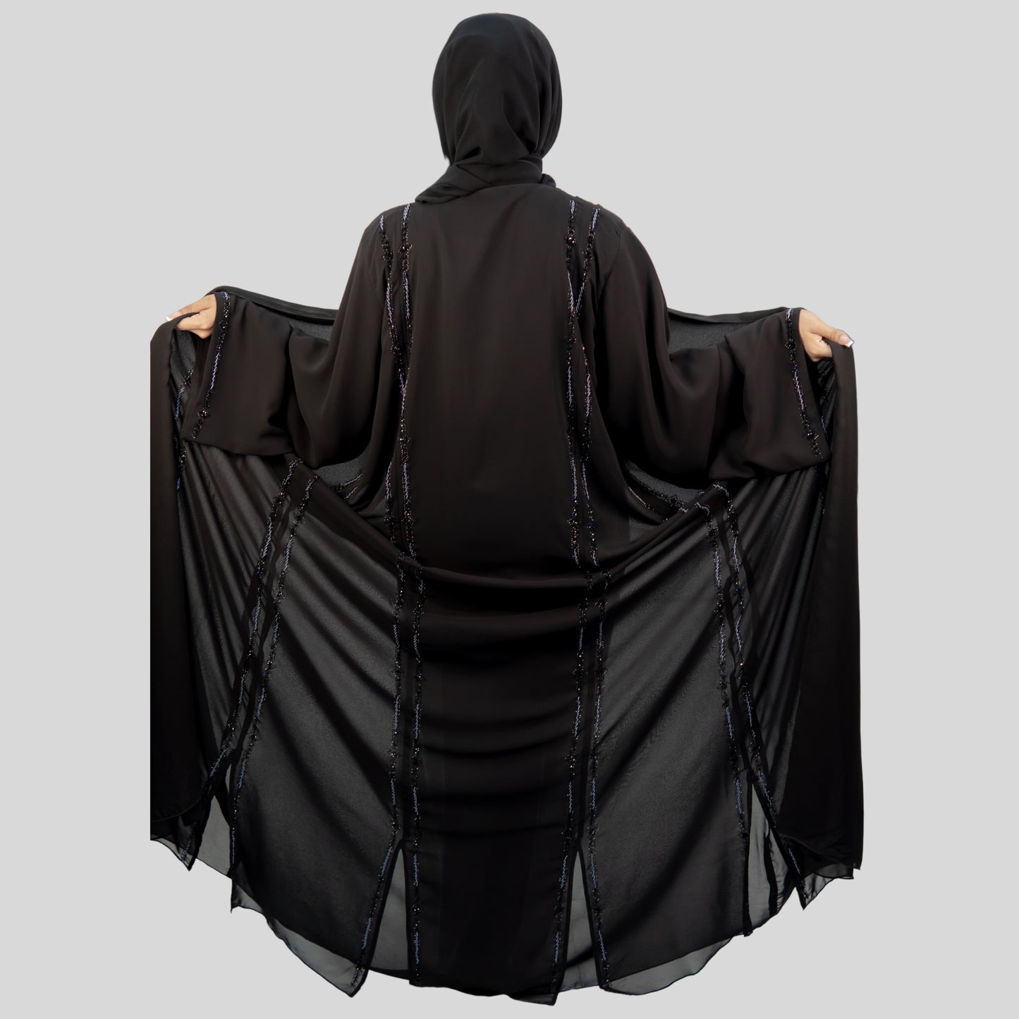 Black Double Chiffon Abaya with Crystal Handwork - OSX0107