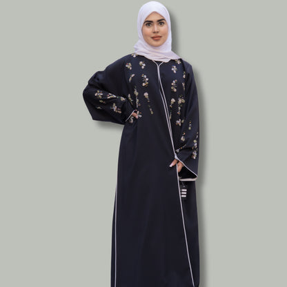 Fowe Linen Abaya with Rainbow Handwork - SQ0X8