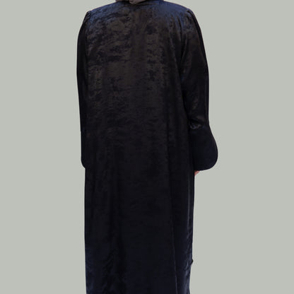 Plain Black Velvet Abaya with Shiny Silver Accents - SQ0X11