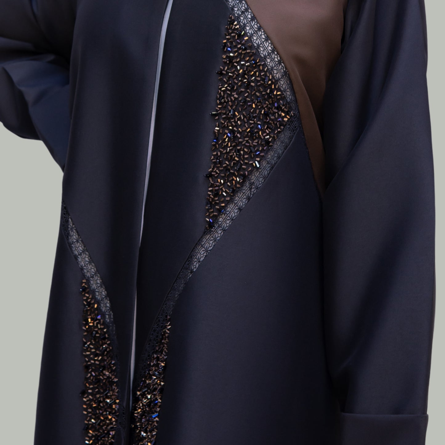 Exclusive Winter Satin Abaya in Black and Brown - SQ0X12