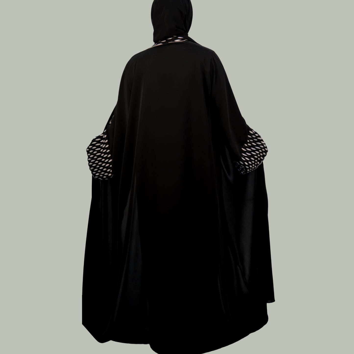 Luxurious Embroidered Black Open Abaya - OSX0103