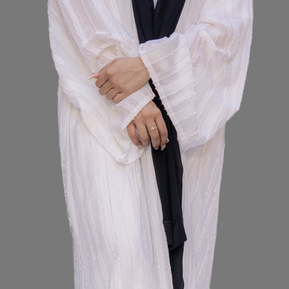 Off-White Naksha Chiffon Abaya - Single Layer Transparent - SQ0X21