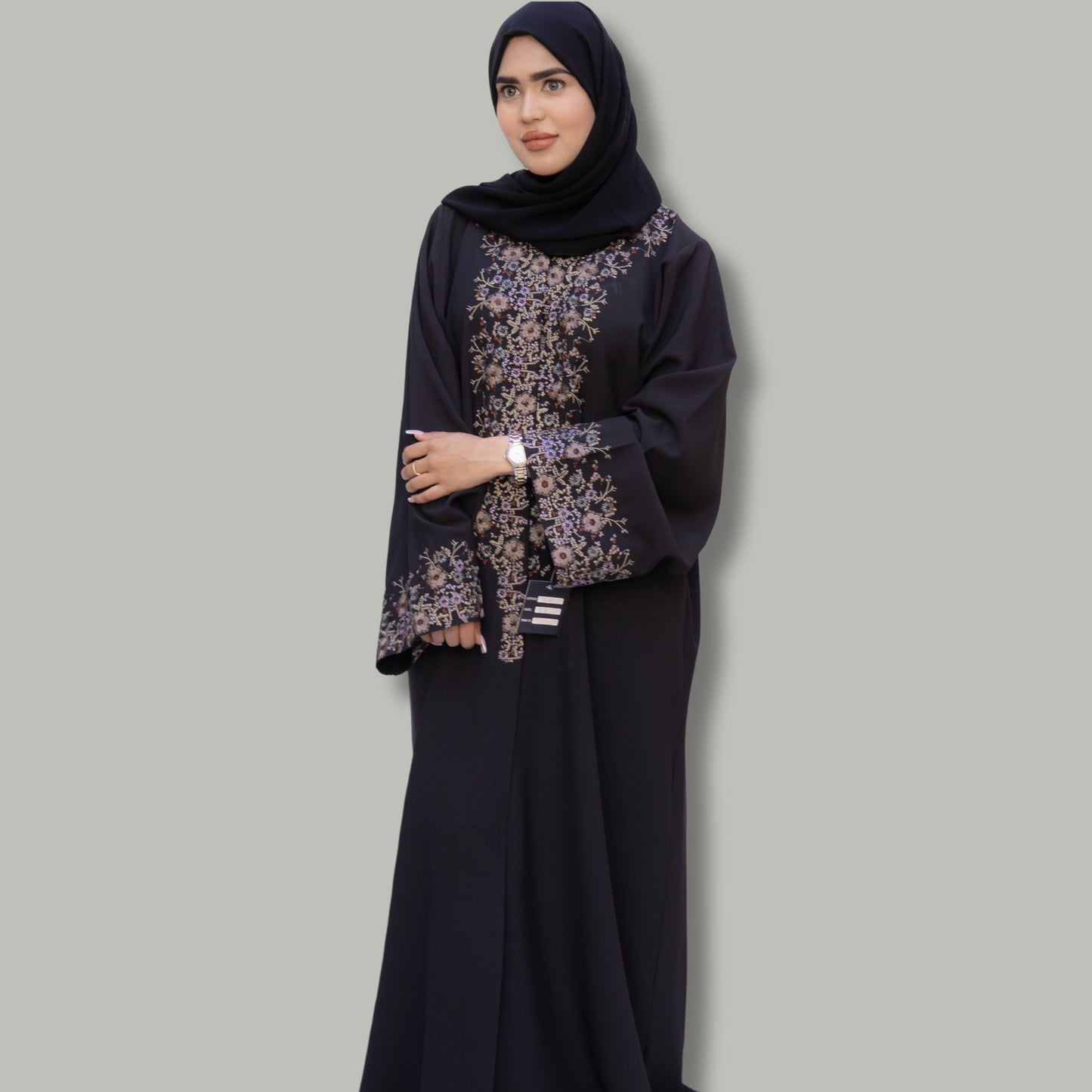 Embroidered Linen Open Abaya - SQ0x1