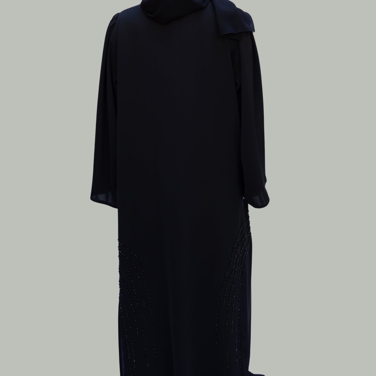 Black Pleated Abaya with Elegant Handwork - SQ0X2