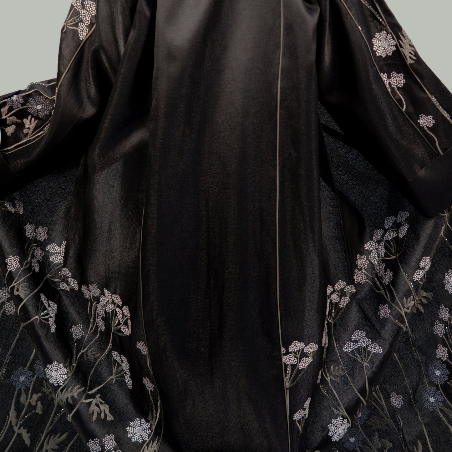 Black Luxury Abaya with Silver Embroidery and Handwork - OSX0101