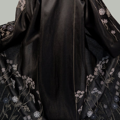 Black Luxury Abaya with Silver Embroidery and Handwork - OSX0101