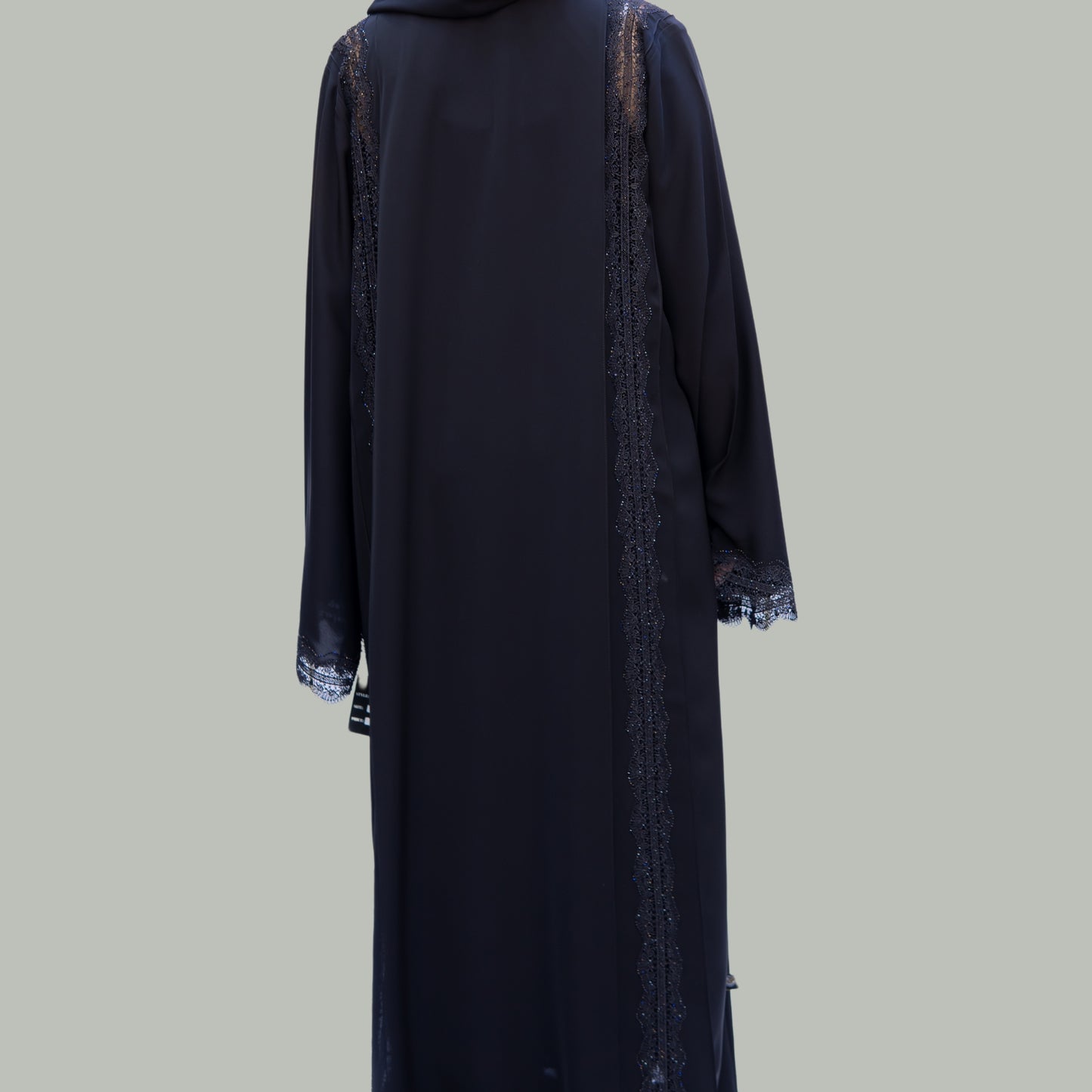 Black Lace Abaya with Stone Work - Premium Collection SQ0X4