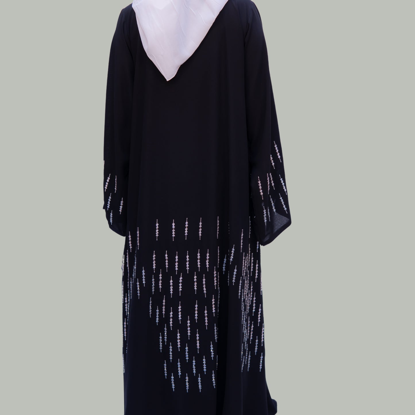 Black Double Chiffon Layered Abaya with Elegant Handwork - SQ0X5