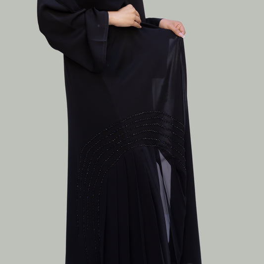 Black Pleated Abaya with Elegant Handwork - SQ0X2