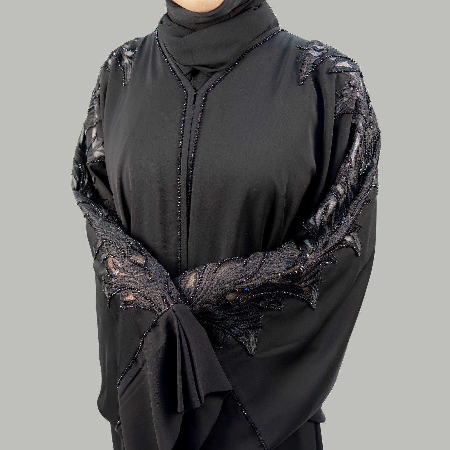 Luxury Black Neda Abaya with Ultra-Premium Handwork - OSX0109